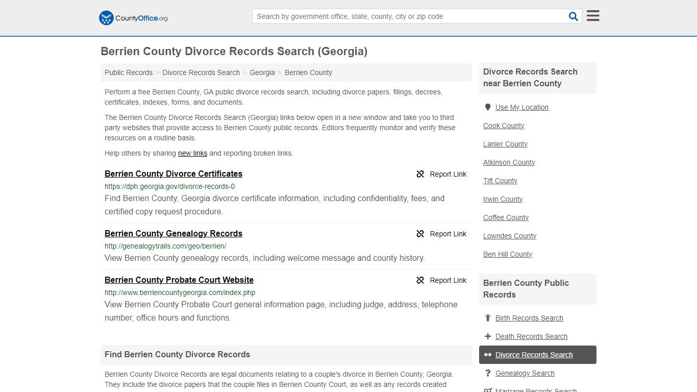 Berrien County Divorce Records Search (Georgia) - County Office