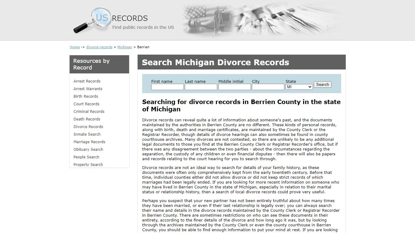 Search Divorce Records Berrien Michigan | US Records